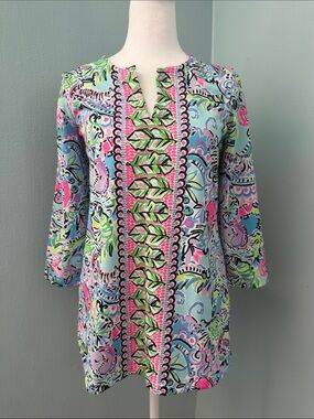 Lilly Pulitzer Pink, Green & Blue Printed Tunic Blouse